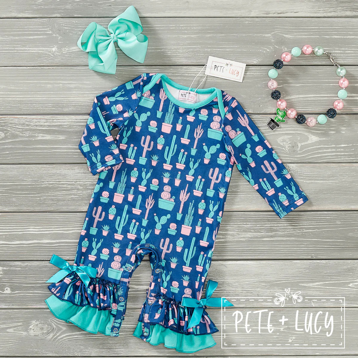 Boho Cactus Girl Long Sleeve Romper