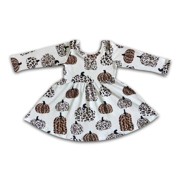 Leopard Pumpkin Girls Twirl Dress