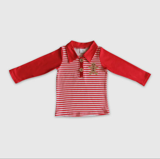 Boys Gingerbread Man long sleeve polo