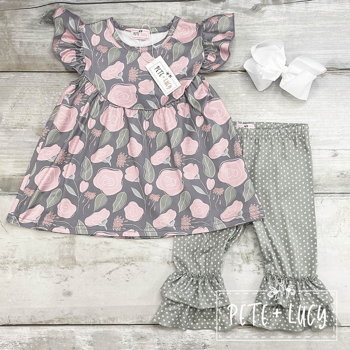 Ruffle Sleeve Roses Short Set