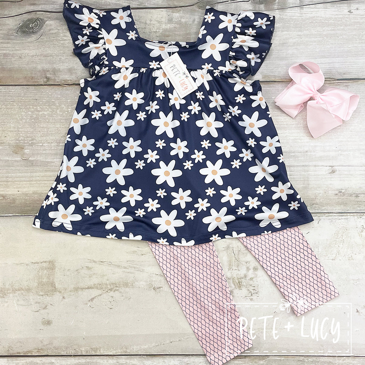 Navy Daisy Print Pant Set