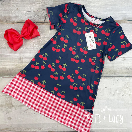 Navy Cherry Shirt Dress