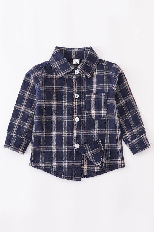 Indigo plaid boy button down shirt