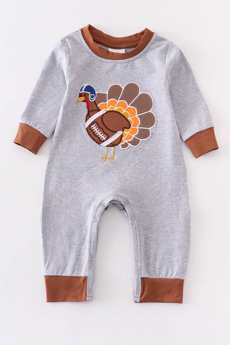 Thanksgiving football turkey applique boy romper