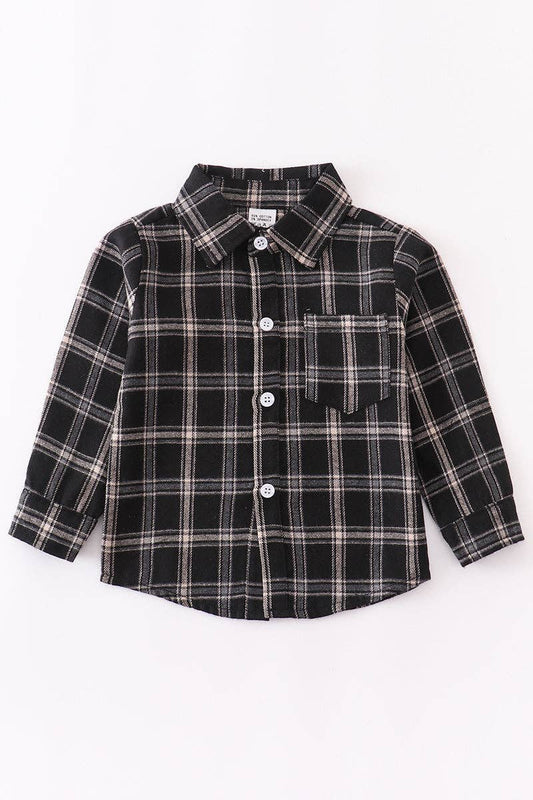 Black plaid boy button down shirt