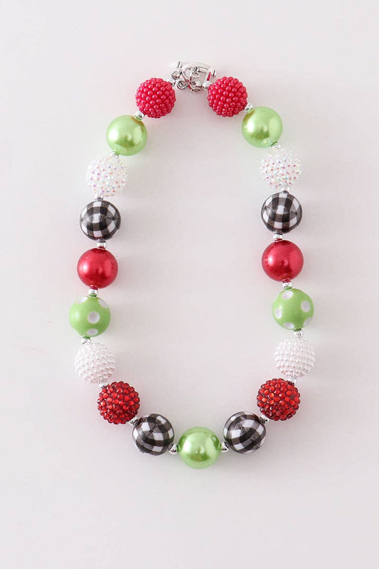 GREEN RED BOW CHUNKY NECKLACE