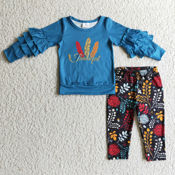 Teal Thankful Fall Feather Sweater & Pants