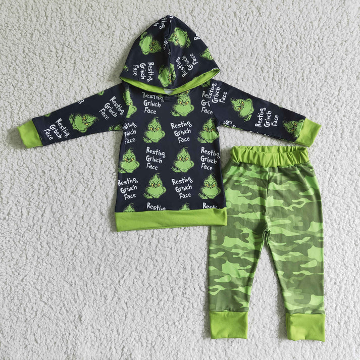 Resting Grinch Face Camo Hoodie Set