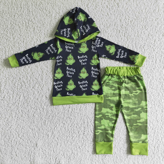 Resting Grinch Face Camo Hoodie Set