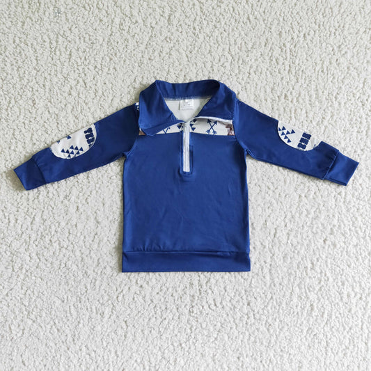 Blue Long Sleeve 1/4 zip Boys Pullover