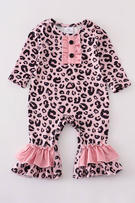 Pink leopard ruffle baby romper