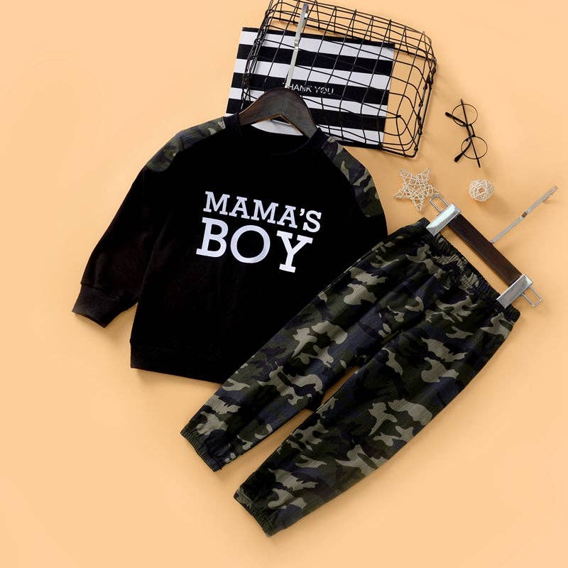 2-piece Boy  Top and Camouflage Pants Set