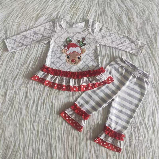 White & Gray Reindeer Pant Set