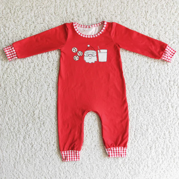 Red Santa Milk & Cookies Boys Romper